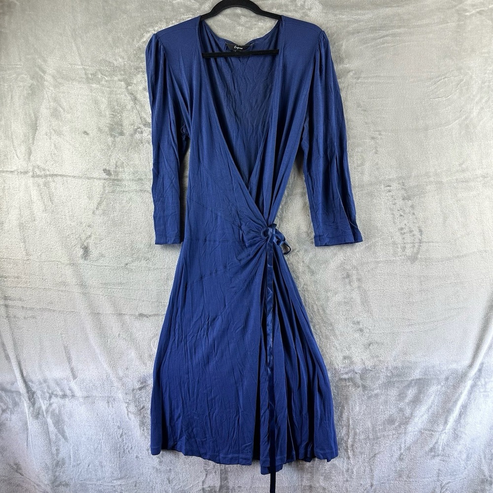 Express Wrap Dress Women's M Blue V-Neck Long Sleeves